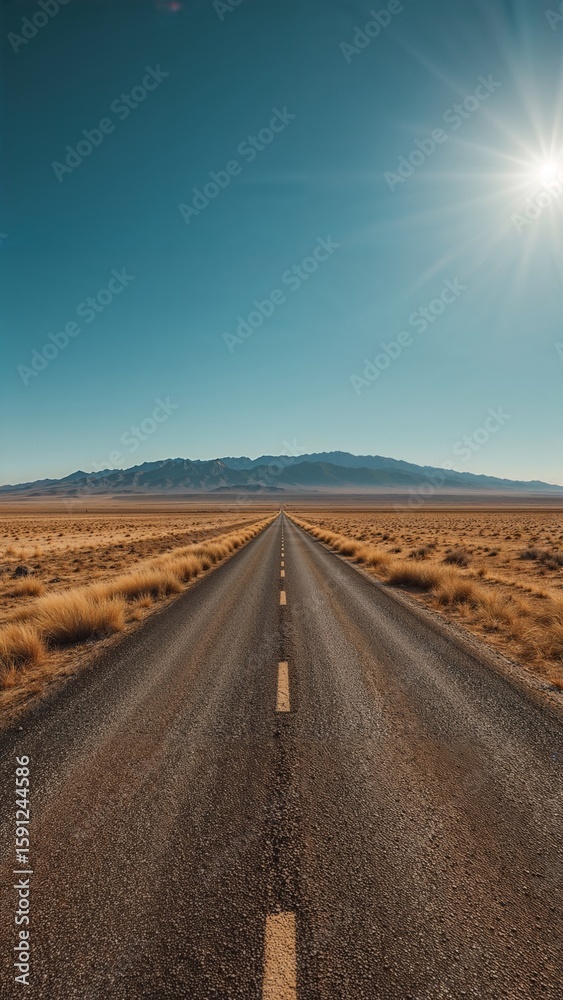 Fototapeta premium Solitude in the Desert: Iconic Highway Stretching into the Distance