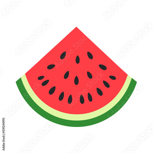 Graphic icon of a fresh watermelon wedge with red flesh, black seeds, and a two-toned green rind.