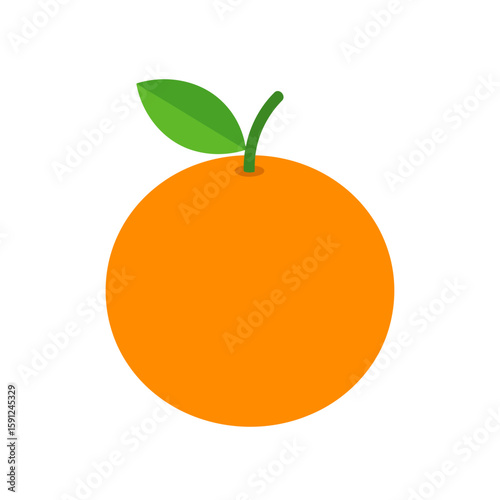 Vibrant orange fruit icon with a single green leaf and stem in a minimalist flat style.