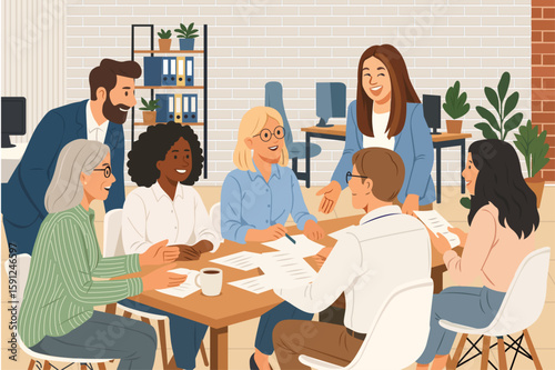 meeting collaboration business people in discussion office while working together teamwork planning group employees brainstorming