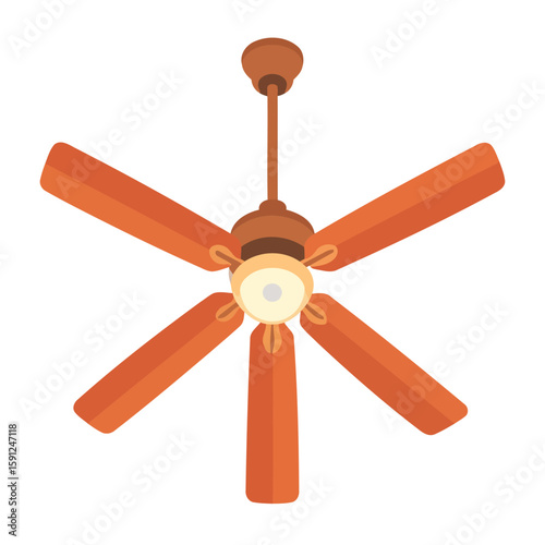 Classic brown ceiling fan with six orange-brown blades and an illuminated central light fixture.