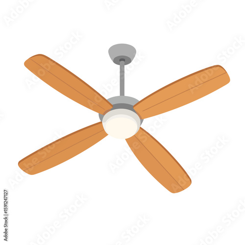 Classic ceiling fan with four wooden blades and an integrated central light fixture.