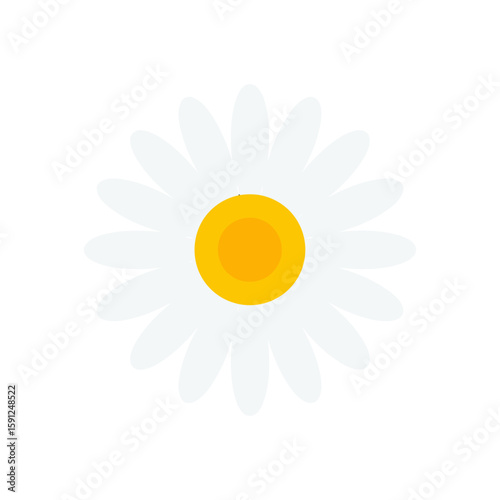 Minimalist daisy flower graphic with rounded white petals and a two-tone yellow center.
