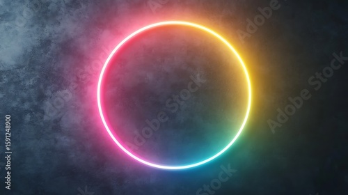 Neon Circle on Smoky Background
