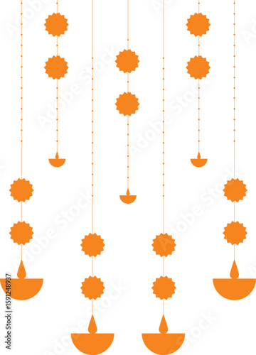 Orange hanging diya indian festival element