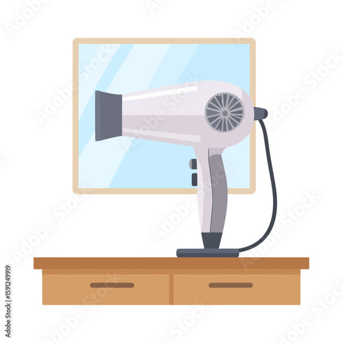 Modern grey electric hairdryer with a wide nozzle and dark accents, standing upright in a flat vector illustration style.