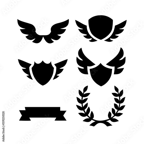 Laurel wreath, shield, wing, ribbon, and banners vector set. Laurel wreaths, shields, wings, ribbons illustration for awards, heraldry, logos, badges, and branding designs 