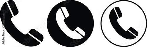Black Handset Phone Icons Isolated on Transparent Background Call Symbol Set