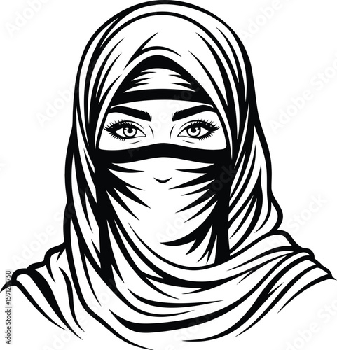 Vector art of arab woman in hijab niqab islamic veil traditional muslim dress