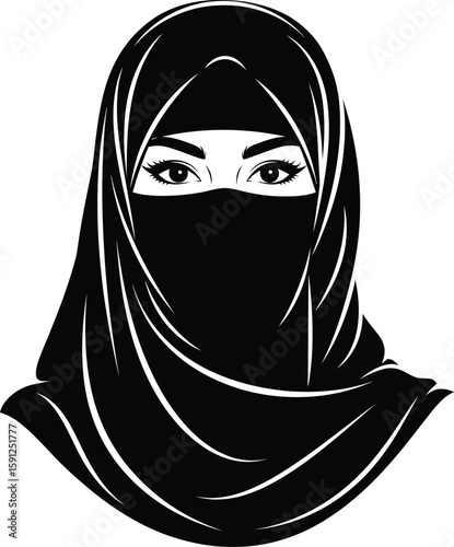 Vector illustration of muslim woman in niqab islamic fashion and culture art
