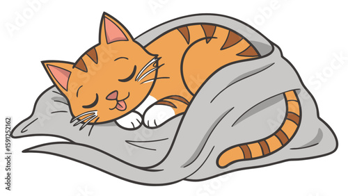 Cute sleeping orange tabby cat vector illustration cartoon pet animal blanket adorable drawing graphic design
