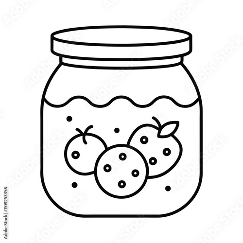 Outline fruit jam jar icon with fruit pieces vector on white background