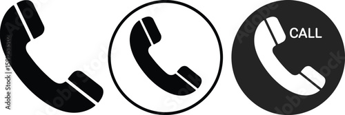 Call Icons Set Handset Phone Symbol with Circle Design in Black and White Tone
