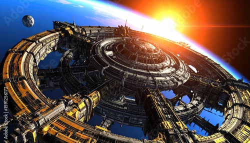 Fototapeta Naklejka Na Ścianę i Meble -  Orbital space station, sunlit