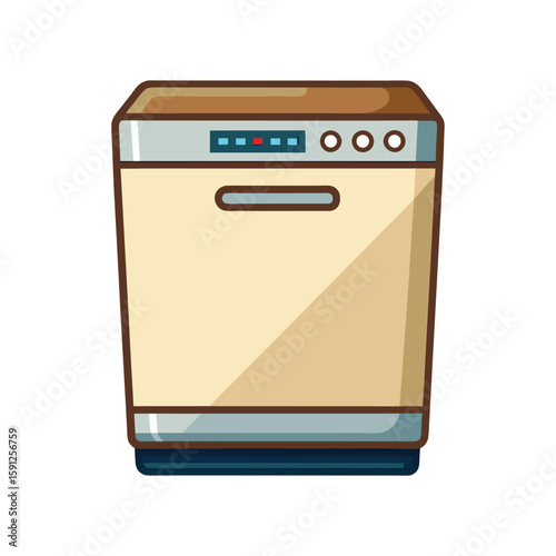 Vector Illustration of a Dishwasher Kitchen Appliance Isolated on a White Background
