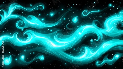 Abstract teal celestial swirls