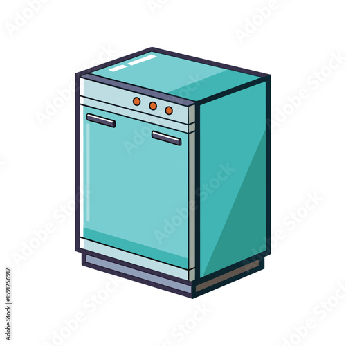 Vector Illustration of a Dishwasher Kitchen Appliance Isolated on a White Background
