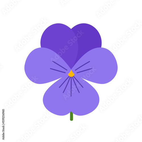 Stylized purple pansy flower illustration with five rounded petals and a yellow center.
