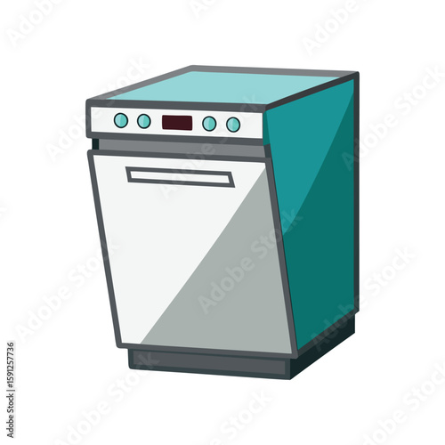 Vector Illustration of a Dishwasher Kitchen Appliance Isolated on a White Background

