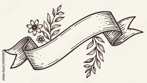 Floral banner hand drawn elegant decoration label flower leaves template vector