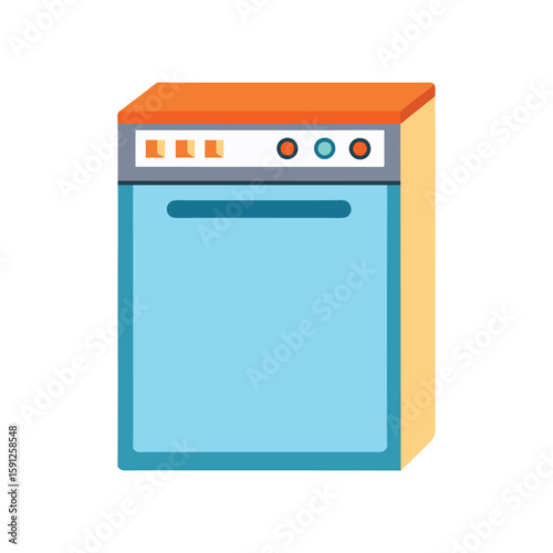 Vector Illustration of a Dishwasher Kitchen Appliance Isolated on a White Background
