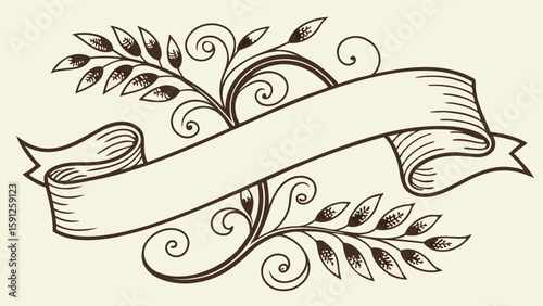 Elegant Vintage Ribbon Banner with Decorative Floral Accents Invitation Design