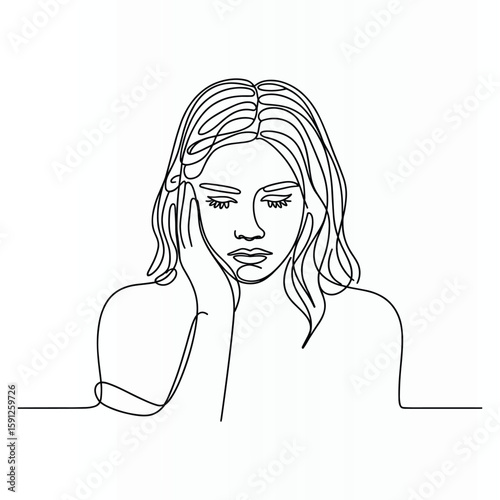 Woman Face Single  continuous Line Art Drawing