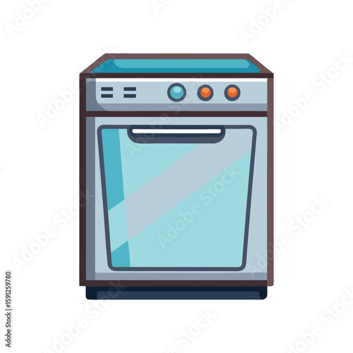 Vector Illustration of a Dishwasher Kitchen Appliance Isolated on a White Background
