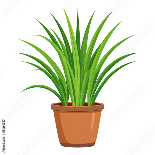 Cartoon houseplant with vibrant, spiky green foliage in a simple terracotta planter.