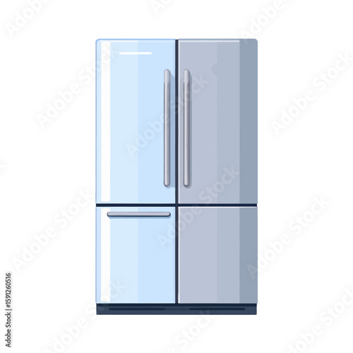 Modern French door refrigerator with four compartments and a sleek, metallic finish.