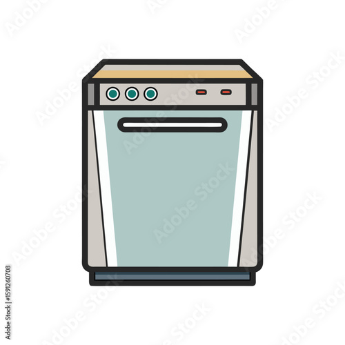 Vector Illustration of a Dishwasher Kitchen Appliance Isolated on a White Background
