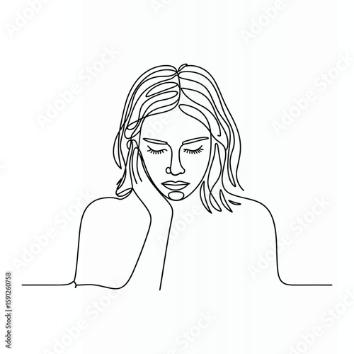Woman Face Single  continuous Line Art Drawing