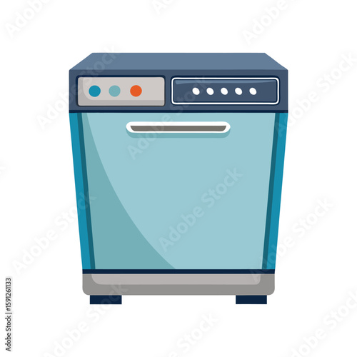 Vector Illustration of a Dishwasher Kitchen Appliance Isolated on a White Background
