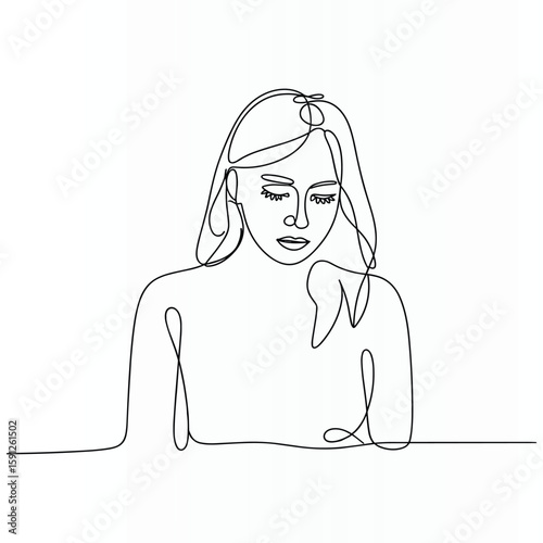 Woman Face Single  continuous Line Art Drawing