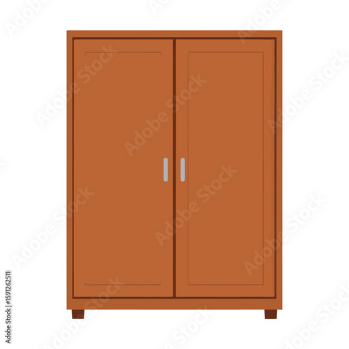 Classic brown wooden cabinet with two doors, recessed panels, and silver handles. A simple, flat furniture illustration.