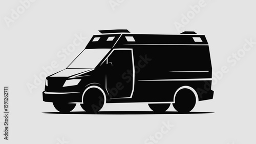 Bold black and white graphic art showcases a simplified ambulance design, useful for healthcare related presentations or websites.