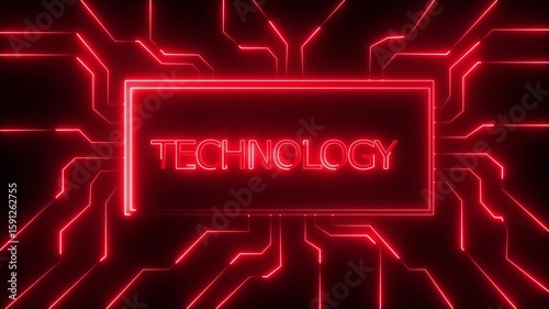 Futuristic Neon Technology Sign | Glowing Digital Icon on Black Background 4k video . 