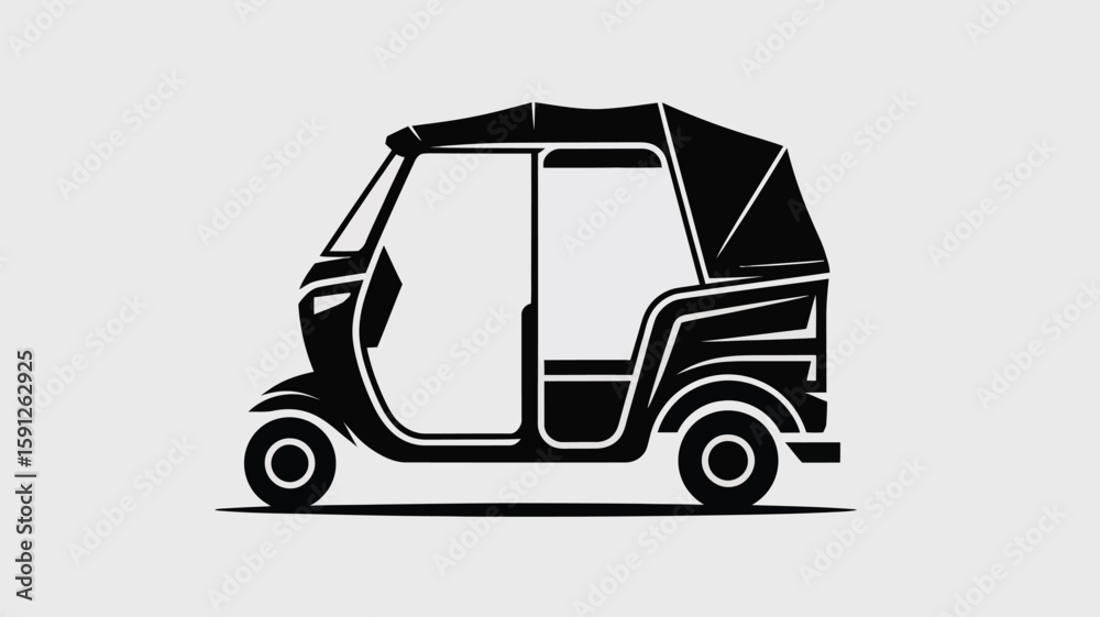 An artistic depiction of a black auto rickshaw presents a minimal silhouette for transportation needs, perfect for travel or cultural contexts. An artistic depiction of a black auto rickshaw presents a minimal silhouette for transportation needs, perfect for travel or cultural contexts.