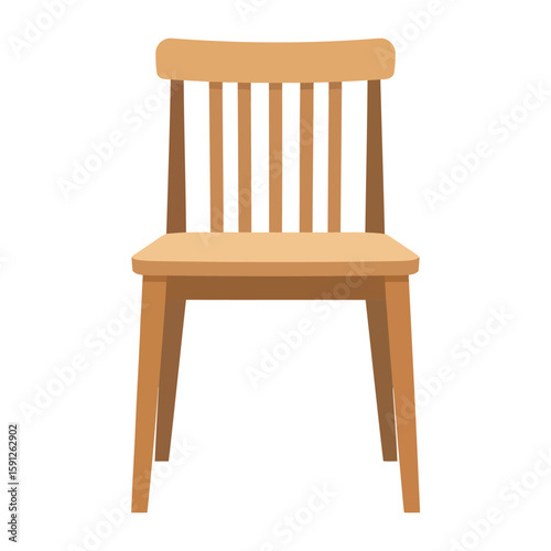 Simple light brown wooden chair with a vertical slatted backrest, front view illustration.