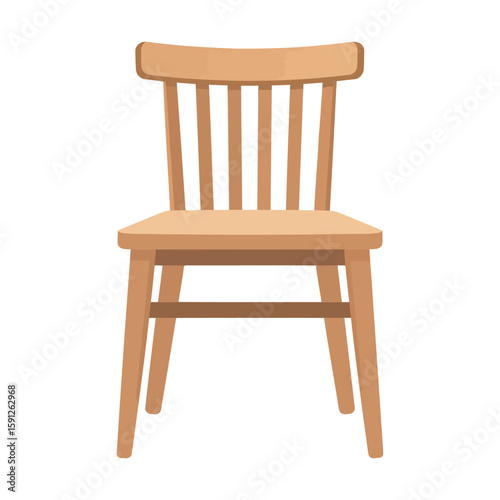 Simple light brown wooden chair with a classic vertical slat backrest, shown in a front view illustration.