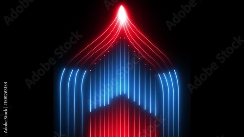 Bright ultraviolet abstract neon arrows tech red color ,background. Neon glowing laser lines moving abstract background seamless loop animation.4k video