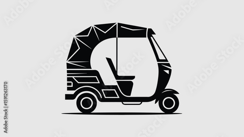 Distinctive black silhouette illustration showcasing a rickshaw, perfect for transportation and culture related designs.