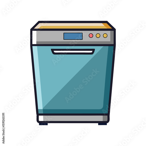 Vector Illustration of a Dishwasher Kitchen Appliance Isolated on a White Background
