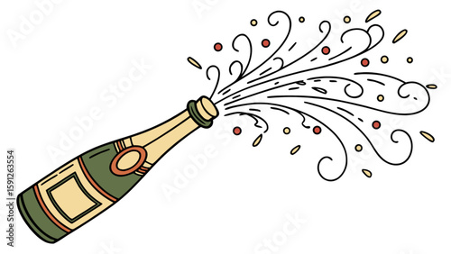 Celebration popping champagne bottle vector illustration party drink bubbly alcohol festive occasion cheers toast