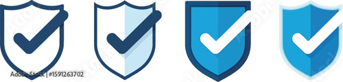 Four Shield Checkmarks Icons Set; Protection, Security, Verified Concept