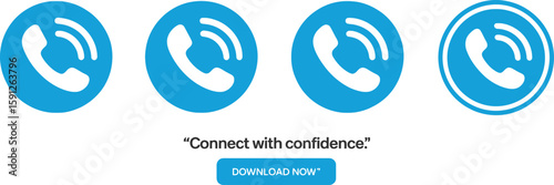 Four Teal Phone Symbol Icons with White Handset and Sound Waves on White Background