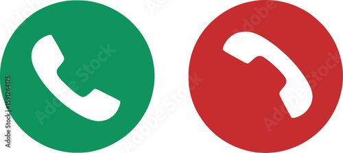 Green and Red Call Icons, Phone Sign, Communication Symbol, Flat Design, Isolated