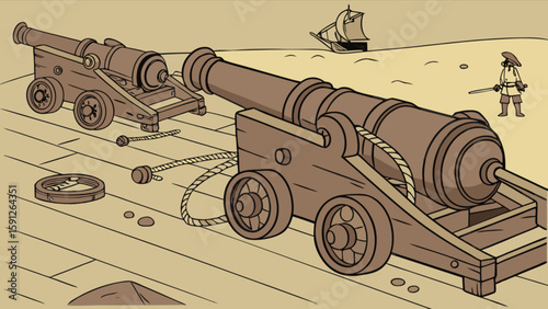 Pirate ship cannons ready for battle on the high seas illustration nautical warfare and maritime history