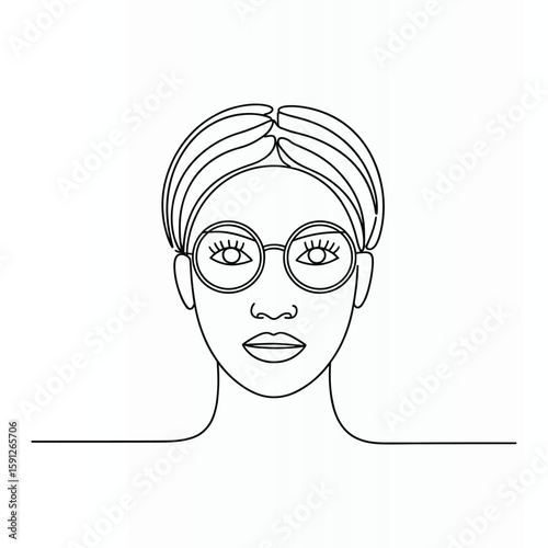 Woman Face Single  continuous Line Art Drawing