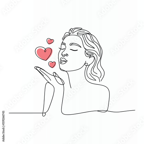 Woman Face Single  continuous Line Art Drawing